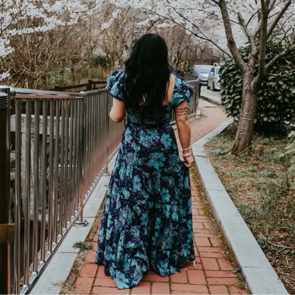 FREE PEOPLE Sundrenched Floral Dress in Emerald Combo S - Picture 2 of 3